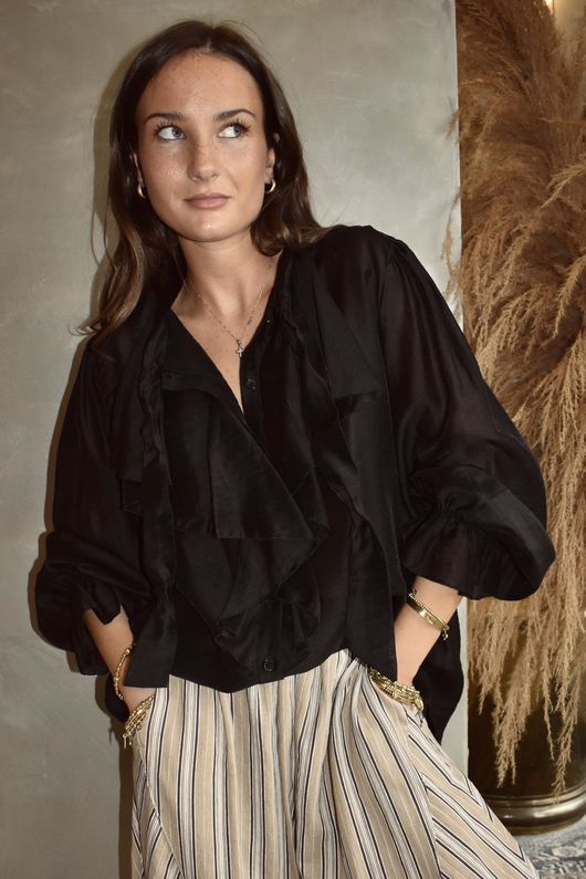 Regency Ruffle Blouse Black /10 pre order 1 week 